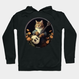 Cottagecore Aesthetic Cat Playing Banjo - Camping Hoodie